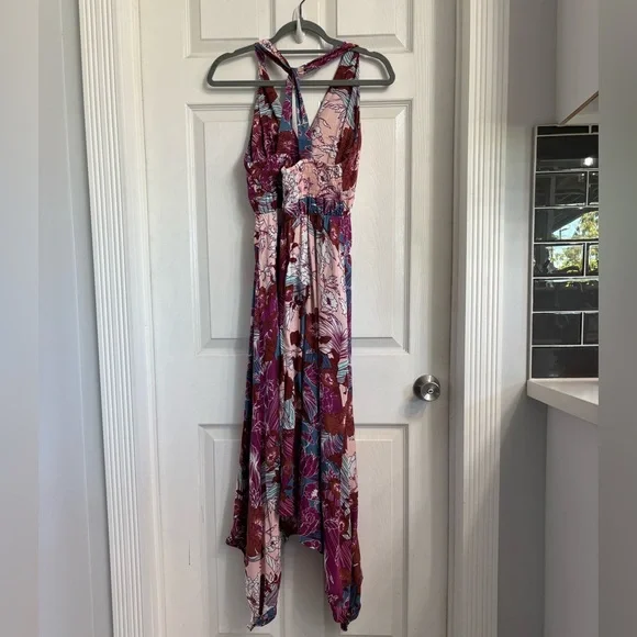 Santiki Daphne Floral V-Neck Midi Dress Size DL NWT Sleeveless - Picture 4 of 7